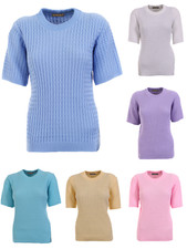 Women's Short Sleeve Knitted Sweater Top Ladies Crew Neck Cable Knit Jumper