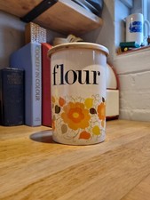 Vintage Crown Devon Floral orange Ceramic Storage Jar Flour 60s 70s kitchenalia 
