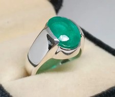 Natural Colombian Emerald Men's Sterling Silver 925 Handmade Ring May Birthstone