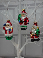 Father Christmas Santa Glass Tree Decoration x 3