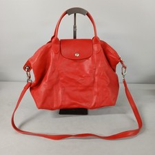 Longchamp Le Pliage 2 Way Hand Tote Bag Red Leather Top Handled CLA KNG 03 -CP
