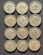 12 X GB King George V Half Silver One Shilling Collectors Coins