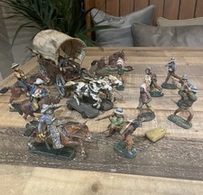 Vintage Elastolin Wild West Figures Cowboys Indians And Wagon 1930s–50s - Rare