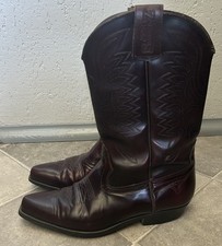 Men’s Red Leather Cowboy Boots Vintage Western Joe Sanchez 1970s 42 EU 8 UK