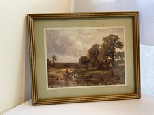Beautiful Framed Vintage Print: Horse-drawn cart crossing a stream by unknown