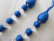 Pair of BEADED CURTAIN TIE BACKS Blue  Hold Backs (C)