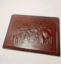 Vintage Embossed & Tooled Brown Genuine Leather Writing Case/Folder ~ 7"x9¼"