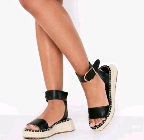Black espadrille ankle strap - black,