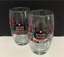 2 x Rare Estrella Galicia Beer Lager Half Pint Glases NEW CE Bar Gift Man Cave