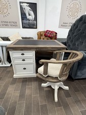 Barker and Stonehouse Desk And Captains Chair  In White With Black Leather Top. 