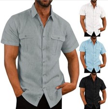Mens Summer Short Sleeve Casual Shirt Button Down Regular Fit Plain Formal Tops