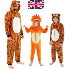 Mens Boys Tiger Lion 1Onesie Onezi Fleece Hood Novelty Jumpsuit World Book Day 