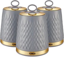 Tower T826091GRY Empire Set of 3 Storage Canisters for Tea Coffee Sugar, Grey a