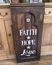 Faith Hope Love Vintage Pew Hand Painted Wood Sign