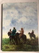 VINTAGE Original Signed Oil Painting Canvas Arabian Oriental Riders Landscape