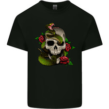 Snake Skull With Roses Tattoo Style Kids T-Shirt Childrens