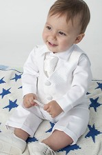  Baby Boys 4 Piece Christening Outfit / Christening Suit White Check
