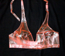 PVC U Like Bra Top Clear Strappy Halter Pink Sissy Plastic Lingerie Roleplay 2XL