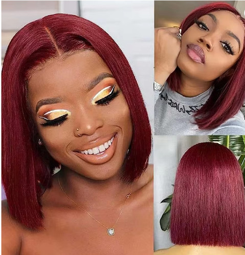 Burgundy bob wig hair human - wig, 4c