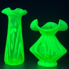 2 Antique Vaseline/Uranium Glass Vases John Walsh Walsh Stourbridge 1880 A/F