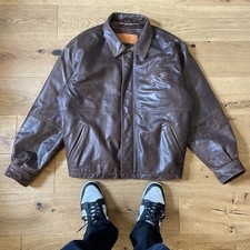 Timberland Brown Leather Bomber Jacket Highquality Vintage Size XL 