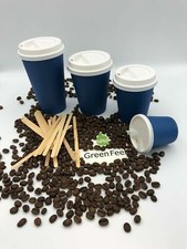 500 x Navy Blue Paper Cups Disposable Coffee Tea Cups For Hot Drinks With Lids
