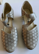 Pavers Silver Patterned Wide Fit Shoes Size 4 with Diamantés Low Heel Stunning
