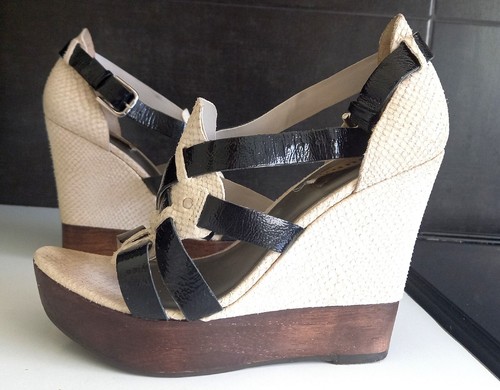 Dune ivory leather - leather, wedge
