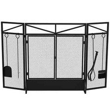 3 Panel Folding Fire Guard with Tool Doors Fire Screen Spark Guard