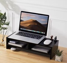 2-Tier Wood Monitor Stand Riser with Shelf Desk Organizer for Laptop PC Computer