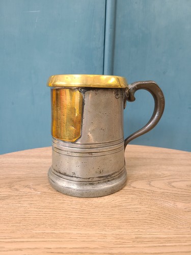 Antique pewter and brass quart - pewter,