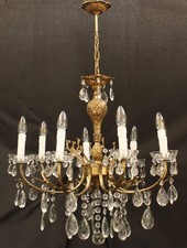 A VINTAGE FRENCH CHANDELIER  LARGE BRASS CEILING LIGHT WITH GLASS CRYSTALS (OT6)