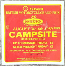 MOTO GP -British Motorcycle Grand Prix Vintage Campsite Ticket-Donnington - 1989