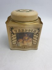 Vintage Teedose English Afternoon Tea Tin Caddy Victorian Era Scene Cream Gold