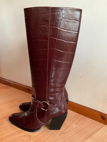 Asos burgundy croc effect knee - burgundy,