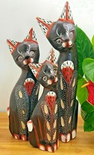 Wooden Cat Ornament Set Wood Cat Statue 35cm Handpainted Gift