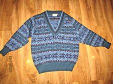 Waverley Knitwear Made in Scotland Shetland Fair Isle Jumper M/L 100% Wool blue