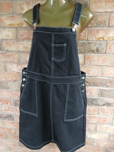 Ladies black denim pinafore - black,