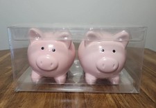Piggy Bank Pig Ceramic Salt And Pepper Shakers NEW