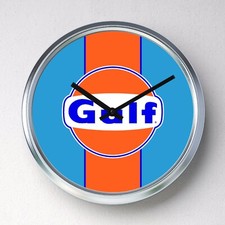 GULF RACING GASOLINE Wall clock Stainless Steel quartz mancave garage car petrol