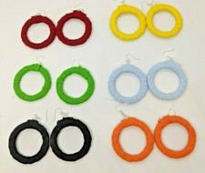 LARGE BEAUTIFUL HANDMADE AFRICAN COLOURFUL FABRIC HOOP EARRINGS