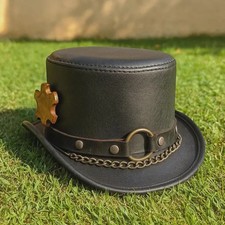 Handmade Black Leather Top Hat