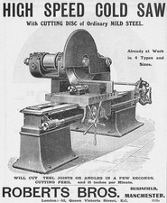 ROBERTS BROS, Dukinfield; High Speed Cold Saw - Antique Engineering Advert 1909