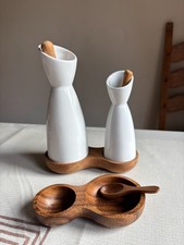 Sagaform White Stoneware Oil/Vinegar Cruet and Salt/Pepper Set (New)