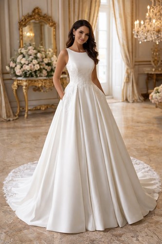 Line satin wedding - wedding, dress