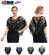 Vintage 1920s Women Party Shawl Shawl Beaded Sequin Deco Flapper Shawl-PJ11