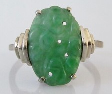 Gold Jade Ring - Vintage 9ct