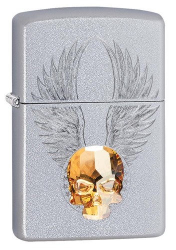 Gold skull satin chrome zippo - gold,