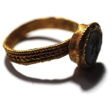 Ancient Roman Gold Ring Stone Intaglio 200AD 17mmD+ Certificate Of Authenticity