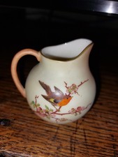 Antique Locke &Co Worcester  Miniature Jug Hand Painted With A Robin And Flowers